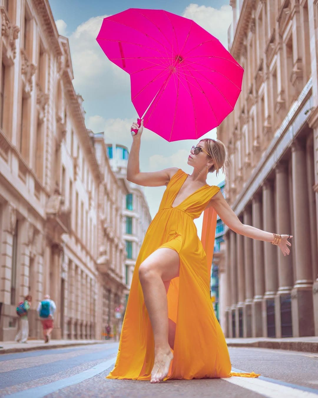 Portrait: Color in Motion - A burst of joy in the city’s stone rhythm.